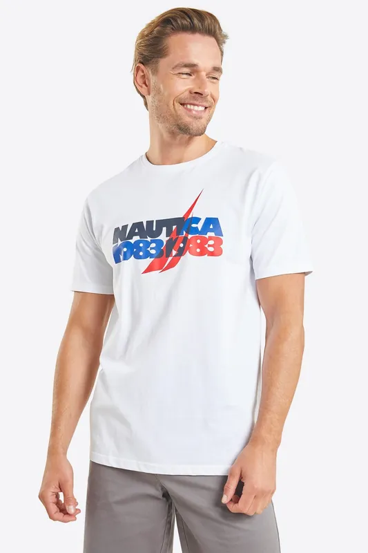 Men's Nautica White Printed T-Shirt - Casual & Comfortable