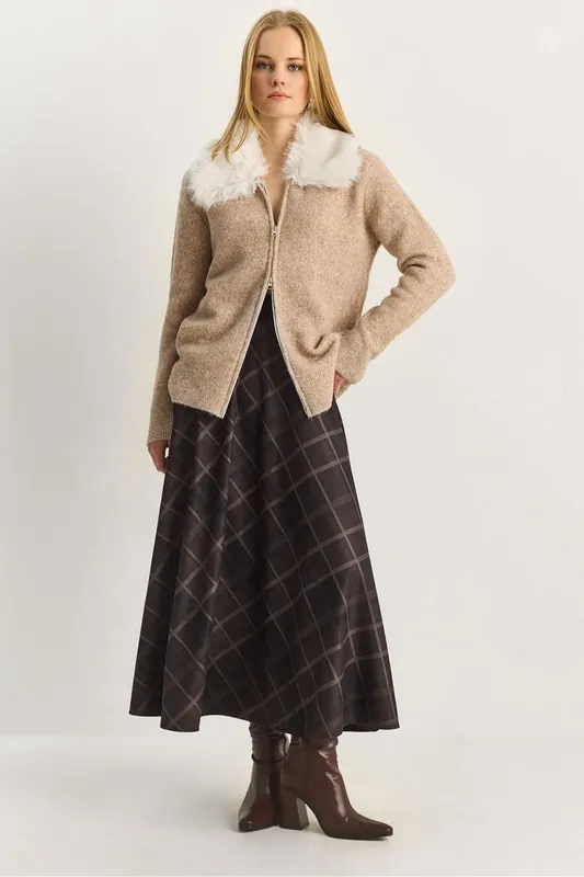 High Waist Maxi A-Line Plaid Skirt