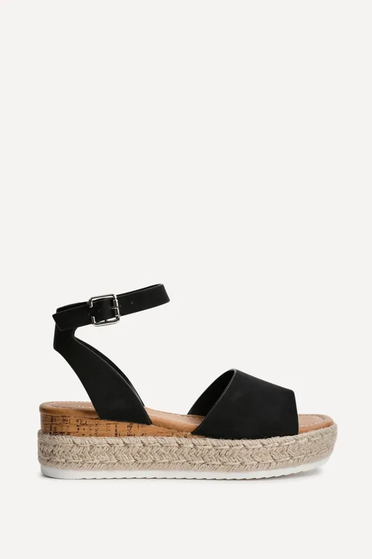 Paradise Black Espadrille Flatform Sandals - Linzi