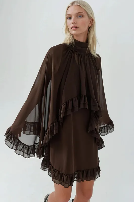 Elegant Turtleneck Mini Dress with Ruffle Detail - Hiccup