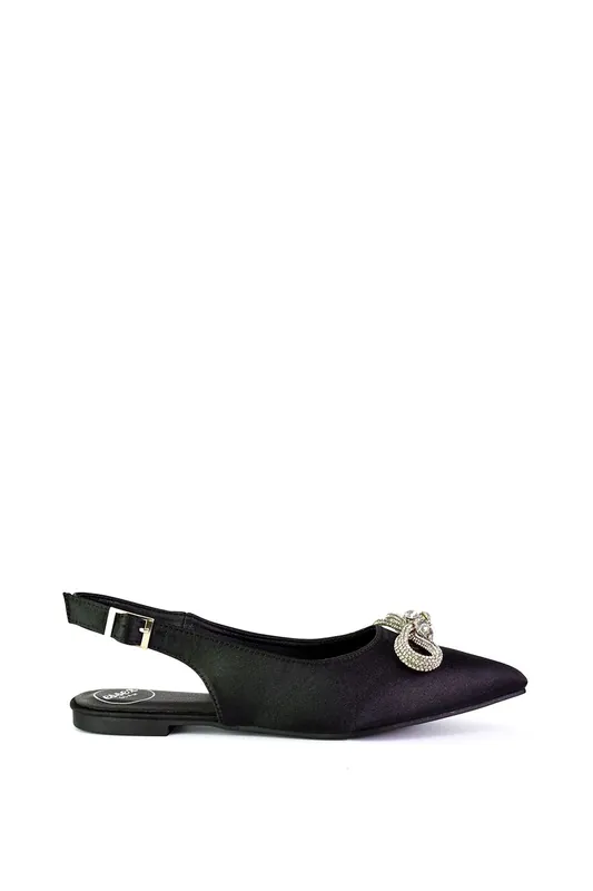 Ossie' Slingback Diamante Bow Pointed Toe Pump Shoes - XY London