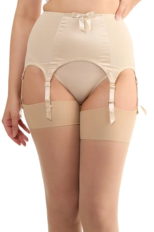 Champagne Satin 6 Strap Retro Everyday 'Suspender' - Bettie Page Lingerie