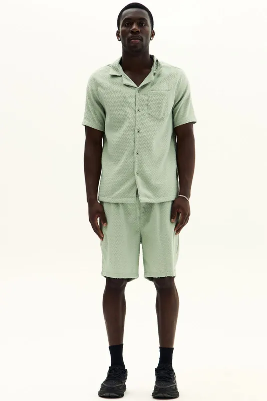 Textured Jacquard Matching Shirt & Shorts Set - ELAINA FASHION