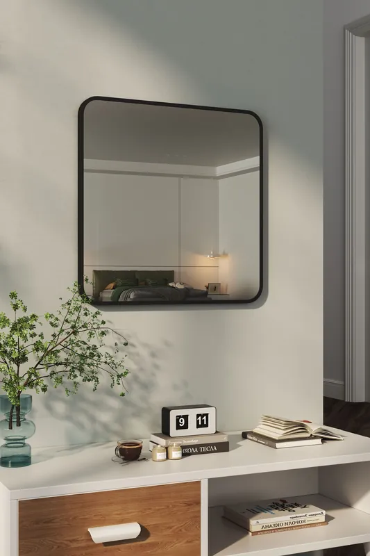 50 x 50cm Square Wall Mirror Aluminum Alloy Frame Bathroom Mirror - Living and Home