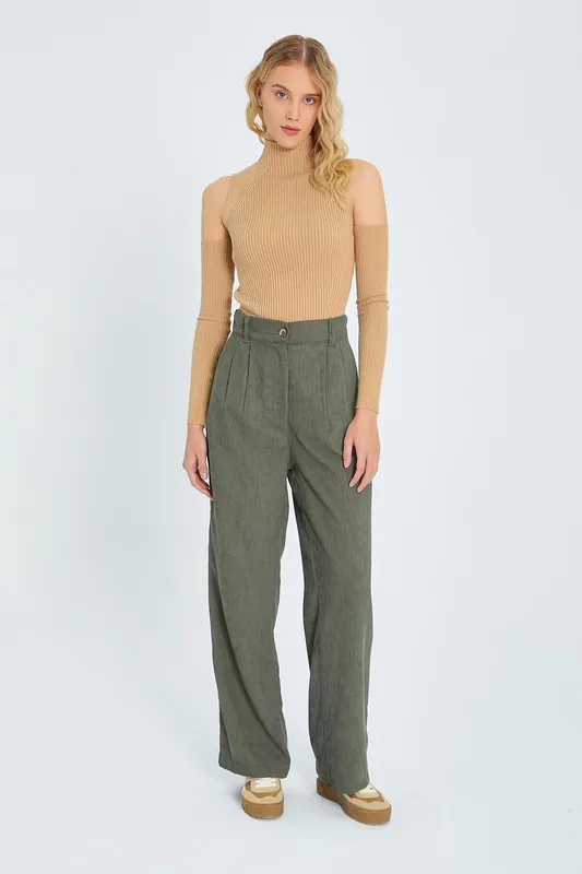 High-Waist Straight-Leg Velvet Trousers