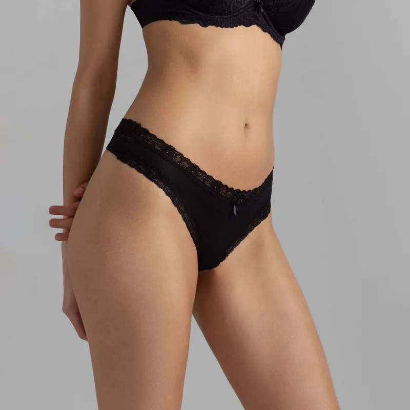 Essential Cotton Black Thong 3 Pack - Dorina