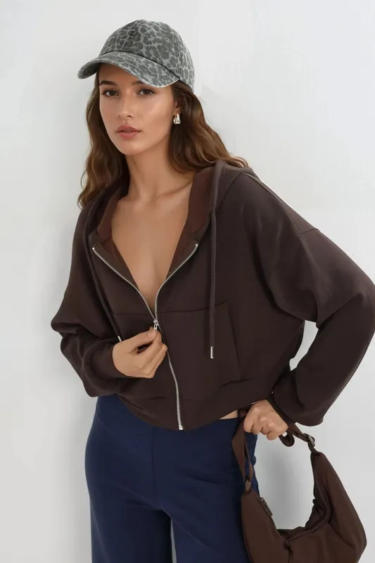Hooded Zippered Short Jacket - Busem