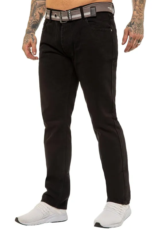 Belted Straight Leg Denim Jeans - Enzo