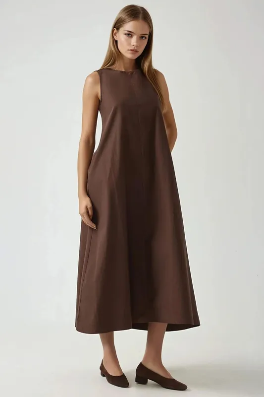 Mixray Collection Crew Neck Sleeveless A-Form Maxi Dress