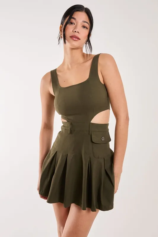 Utility Cut Out Pleated Mini Dress - Pink Vanilla