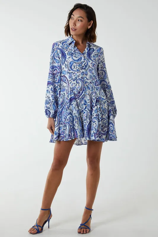 Paisley Button Down Dress - Blue Vanilla