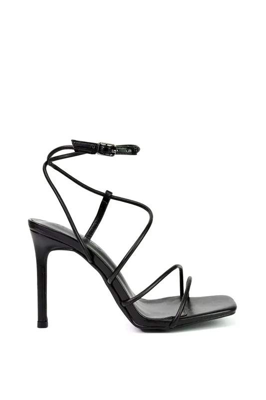 Flynn' Strappy Buckle Up Square Toe Shoes With Stiletto High Heels - XY London