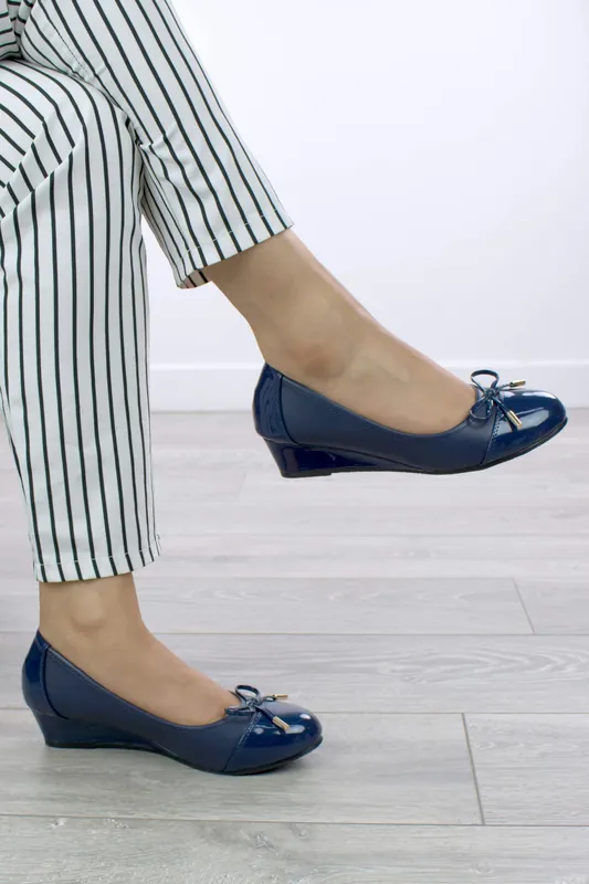 Mid Wedge Heel Comfort Ballerina Dolly Court Shoes - AJVANI