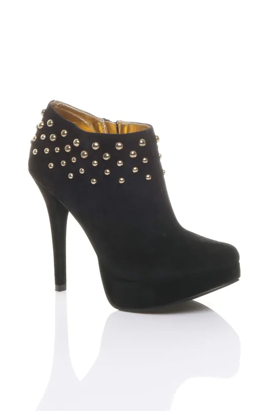 High Heel Gold Studs Platform Booties Shoe Boots - AJVANI