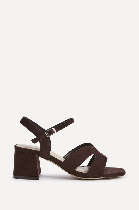 Empire Wide Fit Brown Faux Suede Link Detail Block Heels - Linzi