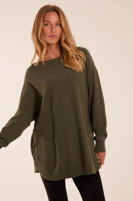 Pocket Slash Neck Jumper - Blue Vanilla