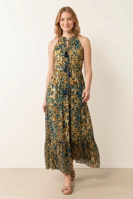 Brown Diamante Tiered Tie Front Dress - Blue Vanilla