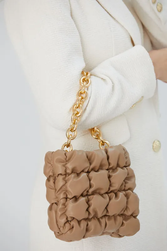 Puffy Quilted chunky Chain Handbag - Belissh