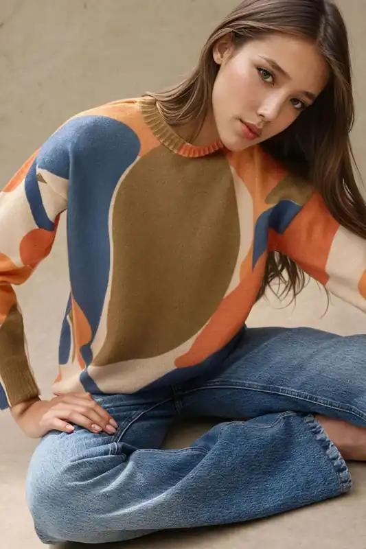Jacquard Knit Crew Neck Sweater - Hiccup