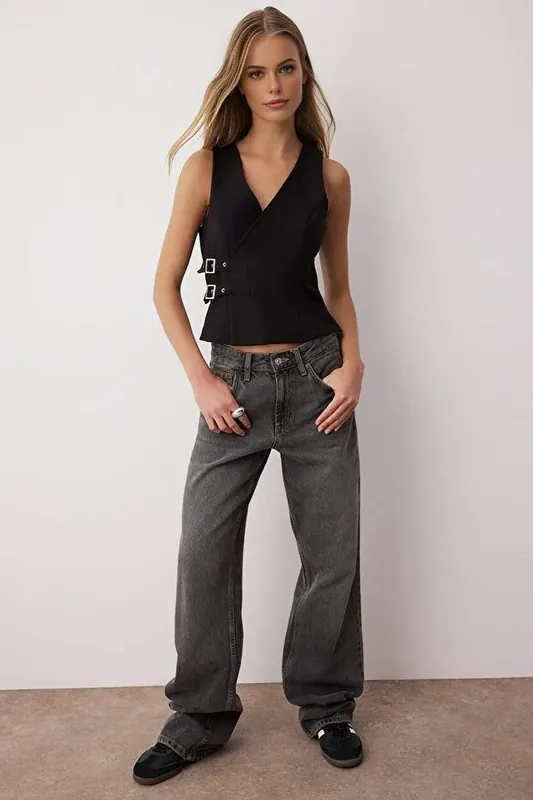 Sleeveless Woven Wrap Blouse with Buckle Belt Detail - WOVCOR
