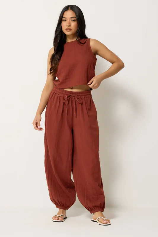 Petite Cheesecloth Top & Balloon Trousers - PixieGirl