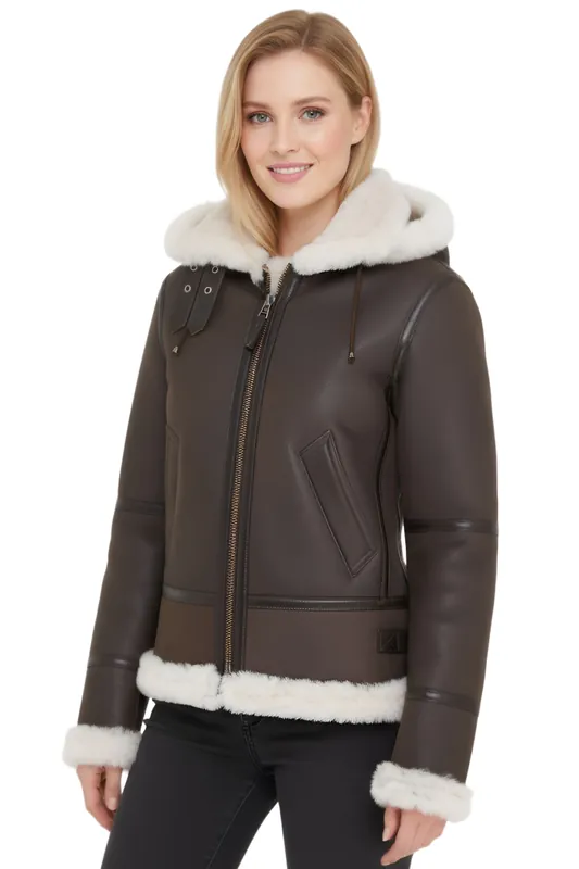 Hooded Sheepskin Flying Leather Jacket-Orford