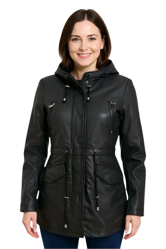 Leather Hooded Parka Jacket-Cairns