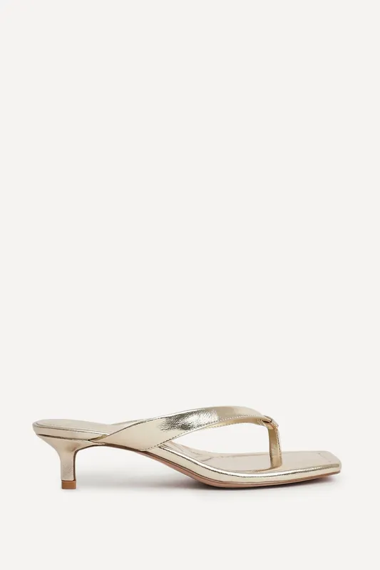 Potential Gold Faux Leather Toe Post Kitten Heel - Linzi