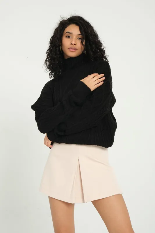 Cable Knitted High Neck Oversized Sweater - Hiccup