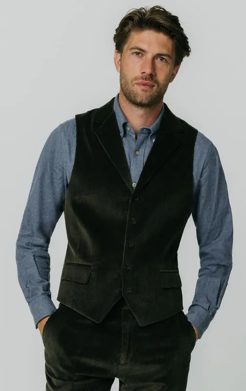 Green Corduroy Notch Lapel Waistcoat - Dobell