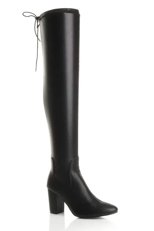 High Block Heel Stretchy Sock Over The Knee Boots - AJVANI