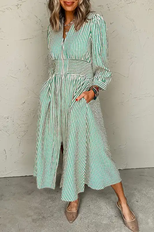 Striped Zippered Midi Dress - Everyday The Label