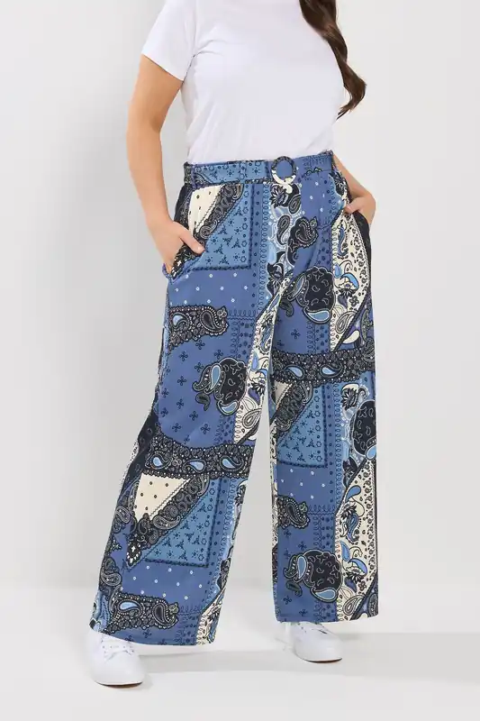 Bandana Print Belted Wide Leg Trousers - Yours