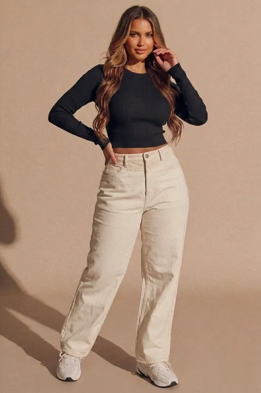 Stone High Waisted Straight Leg Trousers- Villa