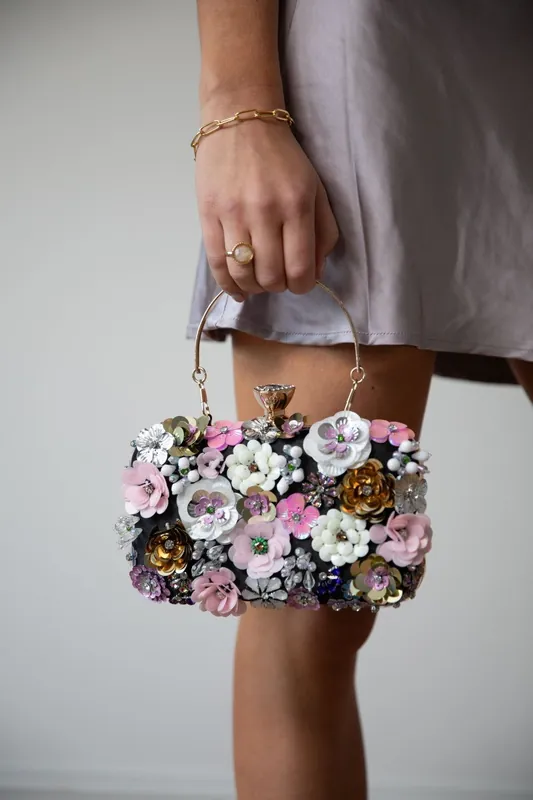 Floral Applique Clutch Bag - SVNX