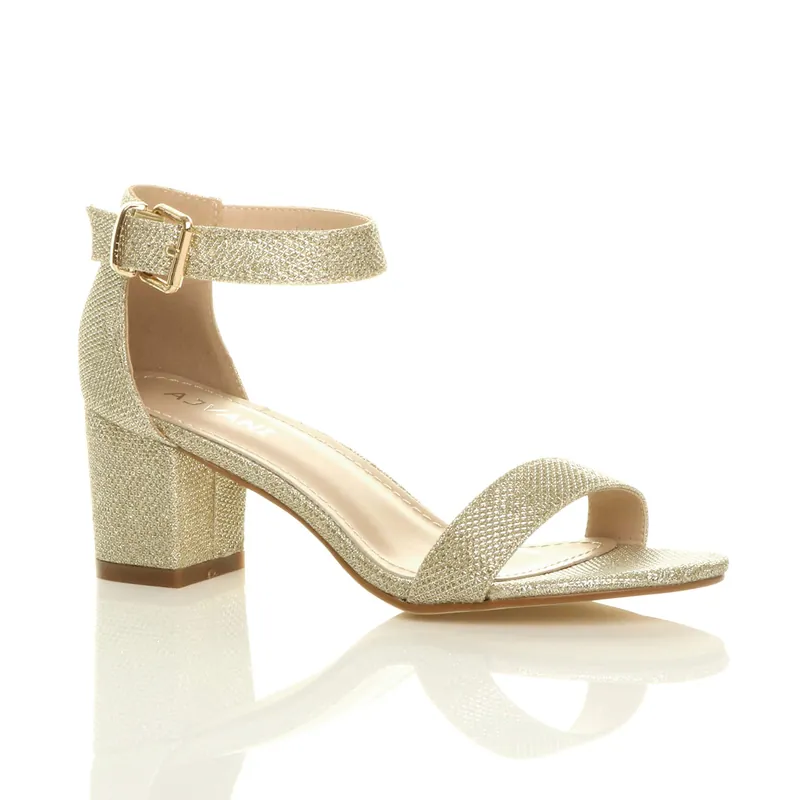 Mid Block Heel Ankle Strap Sandals - AJVANI