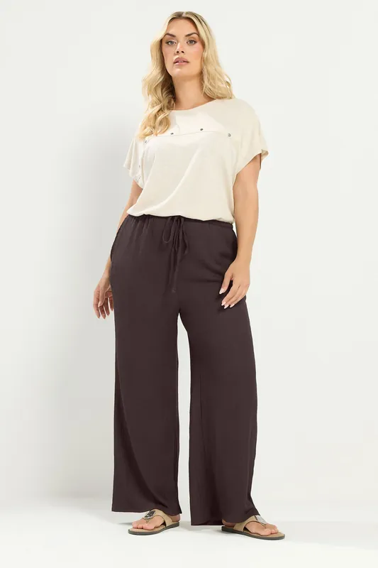 Textured Wide Leg Trousers - Yours