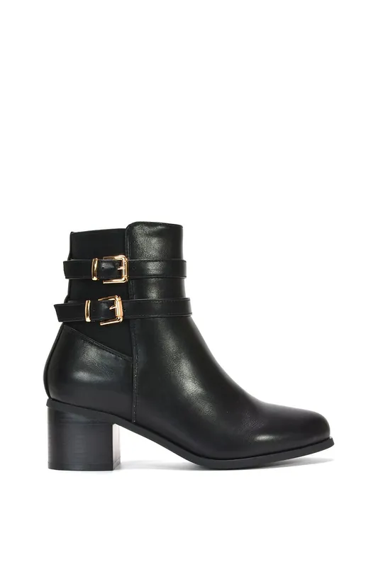 Tabitha' Mid Block Heel Chelsea Boots With Buckles - XY London
