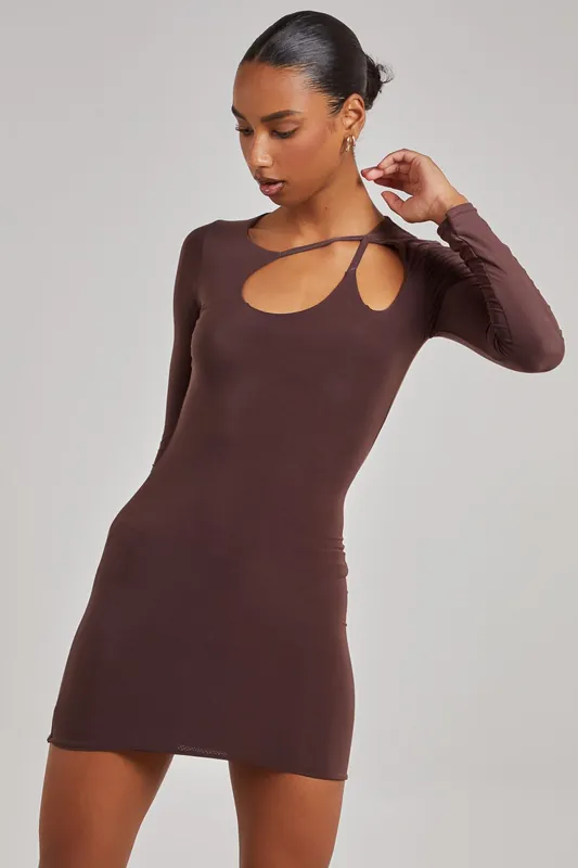 Aysmmetric Cut Out Shoulder Dress - Pink Vanilla