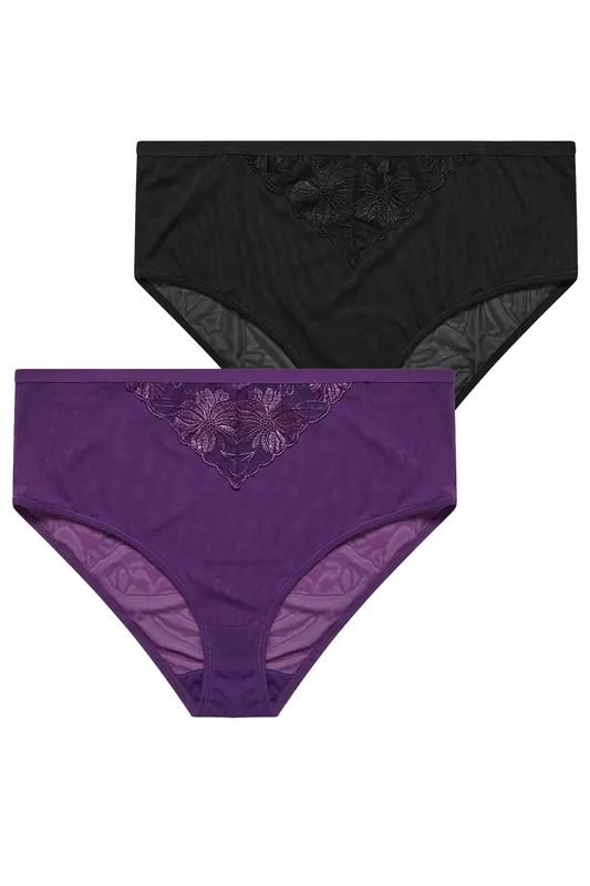 2 Pack Floral Lace Briefs - Yours