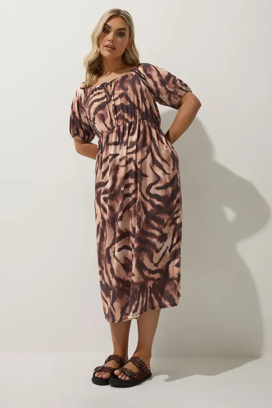 Zebra Print Puff Sleeve Midi Dress - Yours