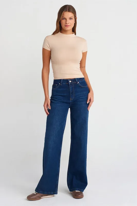 High-Waist Wide-Leg Cotton Denim Jeans