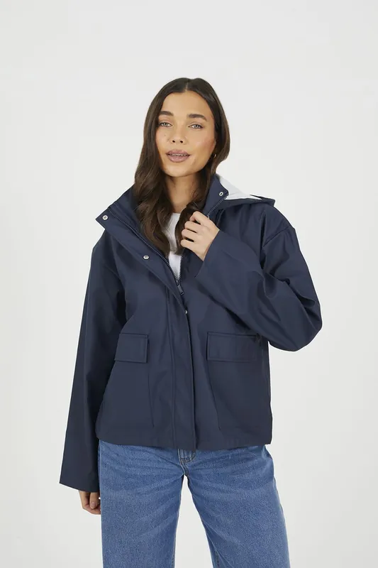Short Rubberised Hooded Rain Mac - Brave Soul