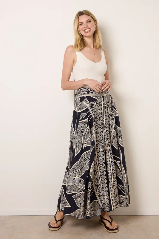 Navy Deep Waist Extra Wide Flowy Trousers - Blue Vanilla