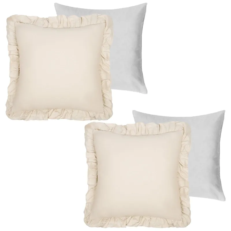 2 Pack Linen Frill Cushion Covers Filled Home Living Luxury - OHS