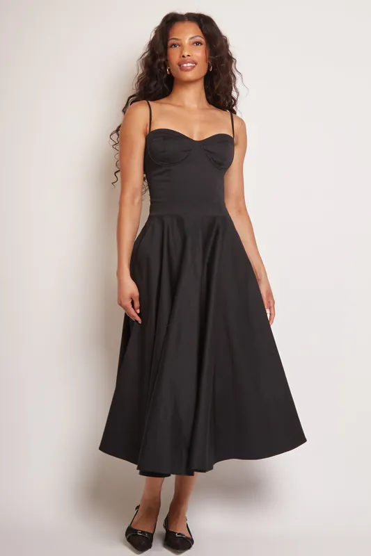 Jade Black Cotton Bustier Midi Dress - Jaded Rose