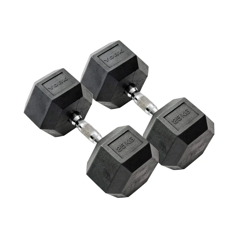 Rubber Hex Dumbbells 2 x 25kg - York
