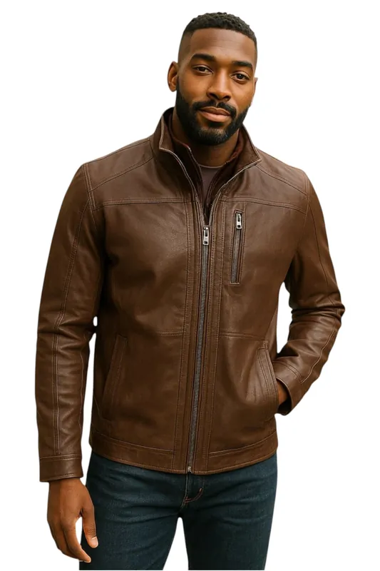 Warm Mid-Length Leather Biker Coat - Warwick