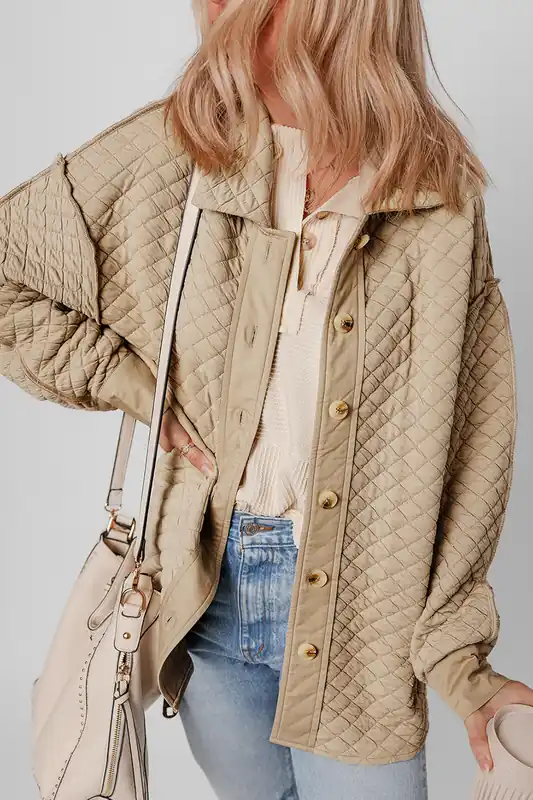 Jet Stream Solid Color Quilted Puffer Buttoned Shacket - Everyday The Label