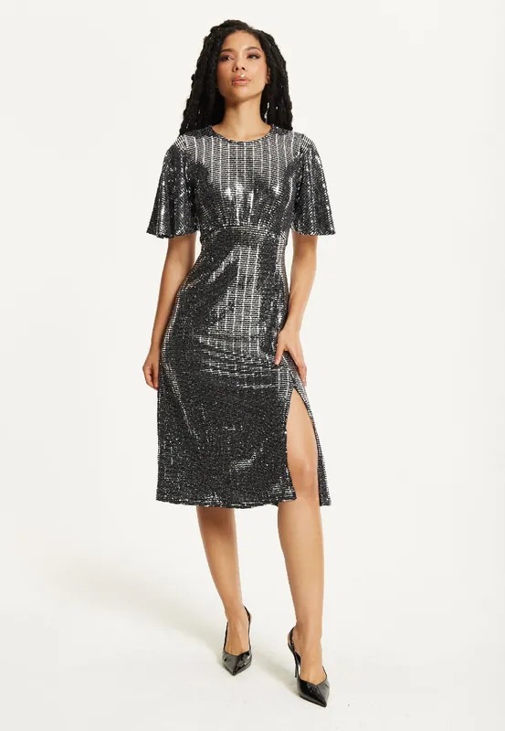 Silver Sequin Midi Party Dress - Liquorish